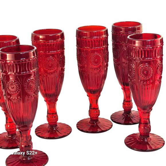 The Pioneer Woman Adeline Red Glass Champagne Flutes Set Of 2 Retro-Inspired Ele - Picture 12 of 14